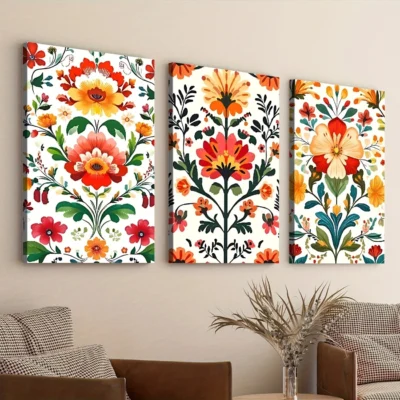 3pcs Floral Elegant Red Yellow & Orange Leaves Wall Art Set Canvas Framed 40x60cm - High Quality Print 100% Australian Made Wall Canvas Ready to Hang