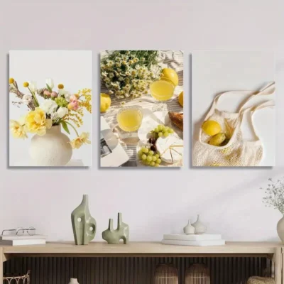 3pcs lemon grape , plants and flowers Wall Art Set Canvas Framed 40x60cm - High Quality Print 100% Australian Made Wall Canvas Ready to Hang