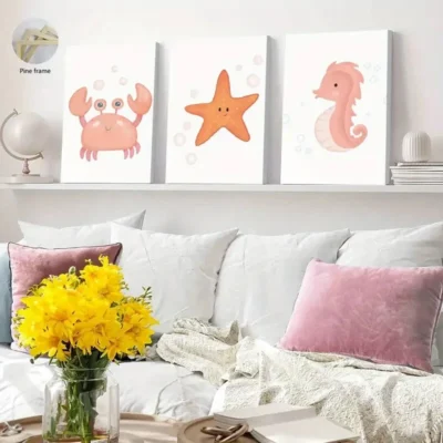 3pcs Sea Star Seahorse Wall Art Set Canvas Framed 40x60cm - High Quality Print 100% Australian Made Wall Canvas Ready to Hang