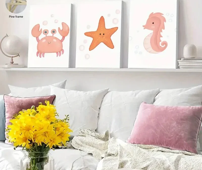 3pcs Sea Star Seahorse Wall Art Set Canvas Framed 40x60cm – High Quality Print 100% Australian Made Wall Canvas Ready to Hang