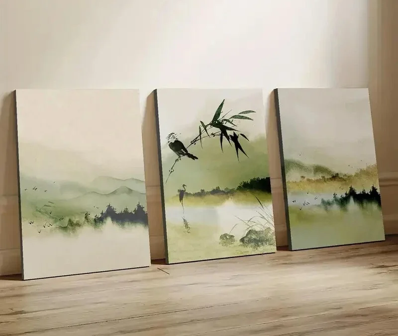 3pcs Green Mountain & Bamboo Forest Wall Art Set Canvas Framed 40x60cm – High Quality Print 100% Australian Made Wall Canvas Ready to Hang