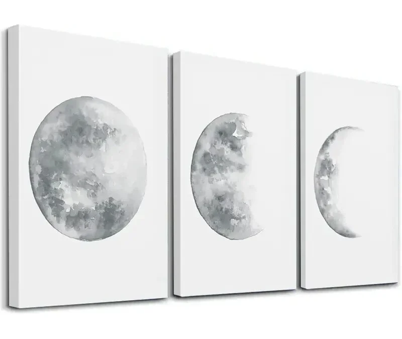 3pcs Depicting Moon Phases Wall Art Set Canvas Framed 50x70cm – High Quality Print 100% Australian Made Wall Canvas Ready to Hang