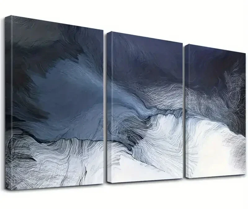 3pcs Abstract Light Blue and White Modern  Wall Art Set Canvas Framed 50x70cm – High Quality Print 100% Australian Made Wall Canvas Ready to Hang