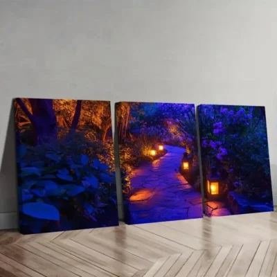 3pcs Twilight Garden Pathway Wall Art Set Canvas Framed 40x60cm - High Quality Print 100% Australian Made Wall Canvas Ready to Hang
