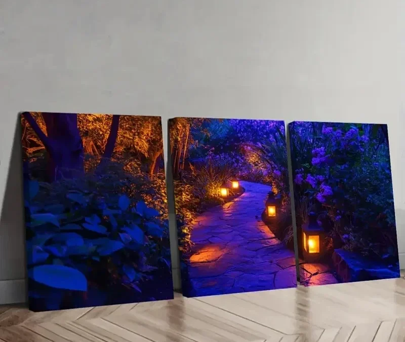 3pcs Twilight Garden Pathway Wall Art Set Canvas Framed 40x60cm – High Quality Print 100% Australian Made Wall Canvas Ready to Hang