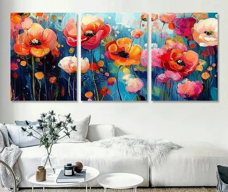 3pcs Vibrant Poppy & Daisy Painting  Wall Art Set Canvas Framed 40x60cm – High Quality Print 100% Australian Made Wall Canvas Ready to Hang