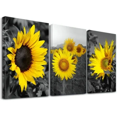 3pcs Modern Sunflower Botany Decorative Wall Art Set Canvas Framed 40x60cm - High Quality Print 100% Australian Made Wall Canvas Ready to Hang