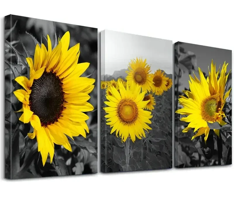 3pcs Modern Sunflower Botany Decorative Wall Art Set Canvas Framed 40x60cm – High Quality Print 100% Australian Made Wall Canvas Ready to Hang