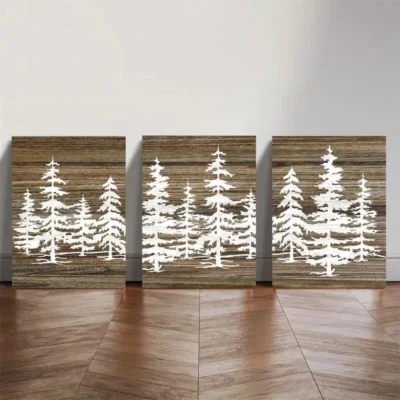 3pcs Pine Tree Forest  Wall Art Set Canvas Framed 40x60cm - High Quality Print 100% Australian Made Wall Canvas Ready to Hang