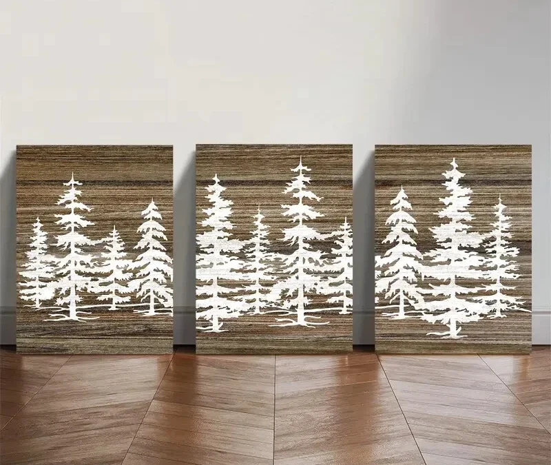 3pcs Pine Tree Forest Wall Art Set Canvas Framed 40x60cm – High Quality Print 100% Australian Made Wall Canvas Ready to Hang