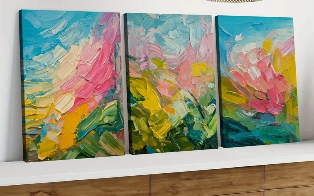 3pcs Abstract Art Blue Pink Yellow Nature Wall Art Set Canvas Framed 40x60cm – High Quality Print 100% Australian Made Wall Canvas Ready to Hang