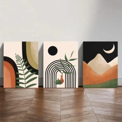 3pcs Minimalist Geometric Wall Art Set Canvas Framed 40x60cm - High Quality Print 100% Australian Made Wall Canvas Ready to Hang