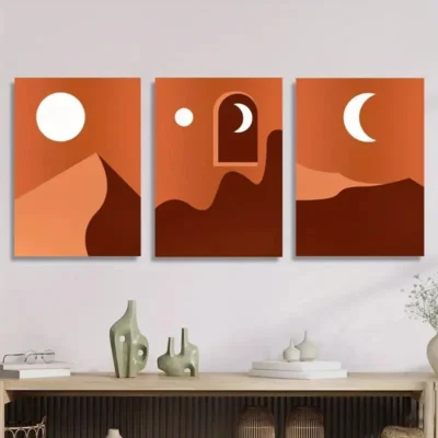 3pcs full moon and crescent moon, desert night  Wall Art Set Canvas Framed 40x60cm - High Quality Print 100% Australian Made Wall Canvas Ready to Hang