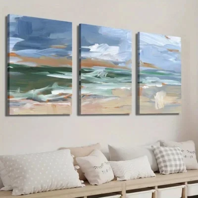 3pcs Abstract Beach Nautical Murals Landscape  Wall Canvas Ready to Hang