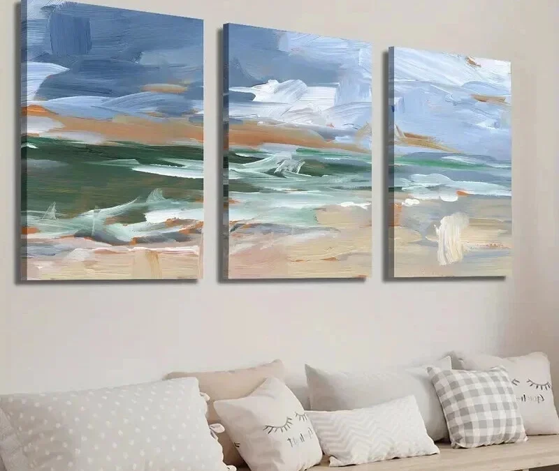 3pcs Abstract Beach Nautical Murals Landscape Wall Canvas Ready to Hang