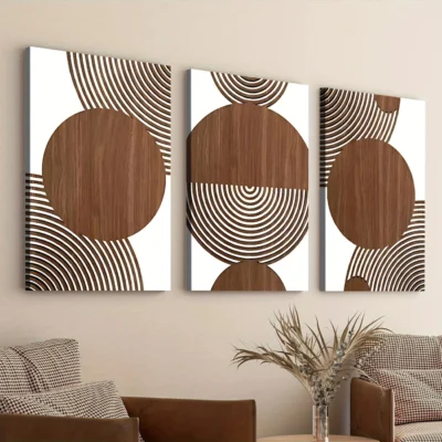 3pcs Abstract Geometric Circular Elegant Art Wall Art Set Canvas Framed 40x60cm - High Quality Print 100% Australian Made Wall Canvas Ready to Hang