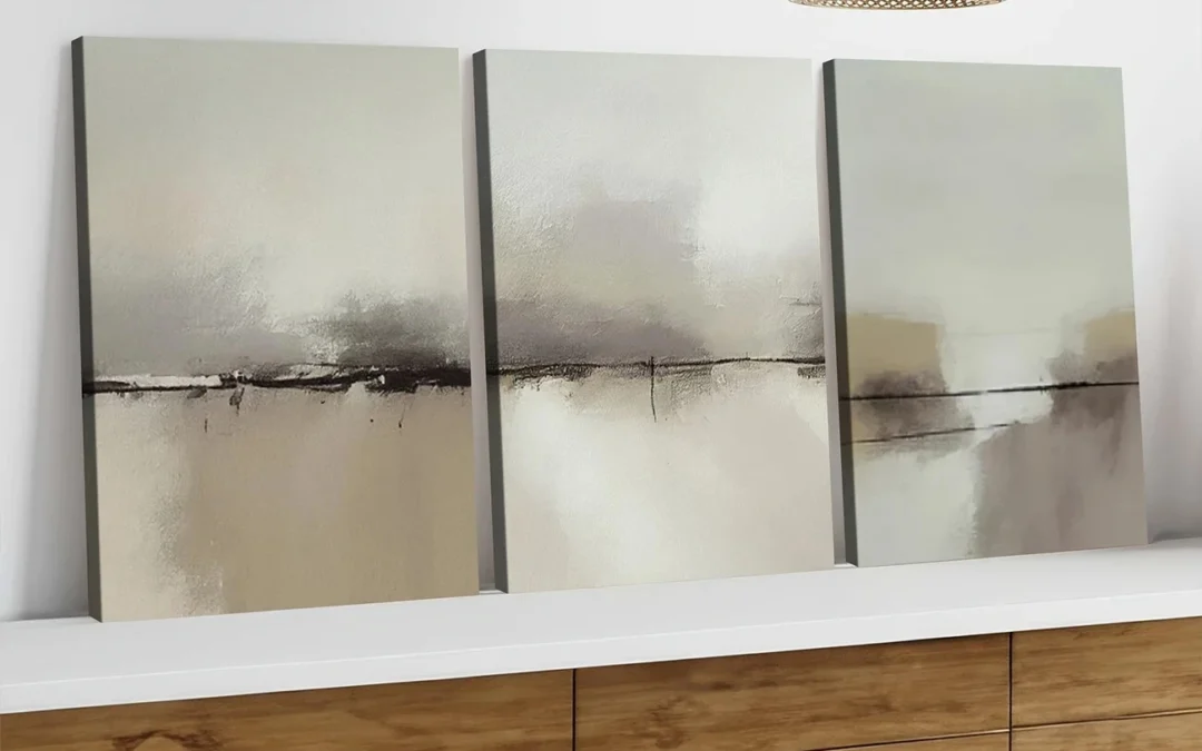 3pcs Abstract Modern Gray Beige Light Green Wall Art Set Canvas Framed 40x60cm – High Quality Print 100% Australian Made Wall Canvas Ready to Hang