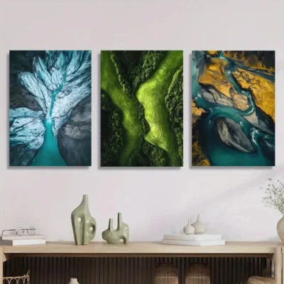 3pcs Natural Glaciers, Rivers and Mountains  Wall Art Set Canvas Framed 40x60cm - High Quality Print 100% Australian Made Wall Canvas Ready to Hang