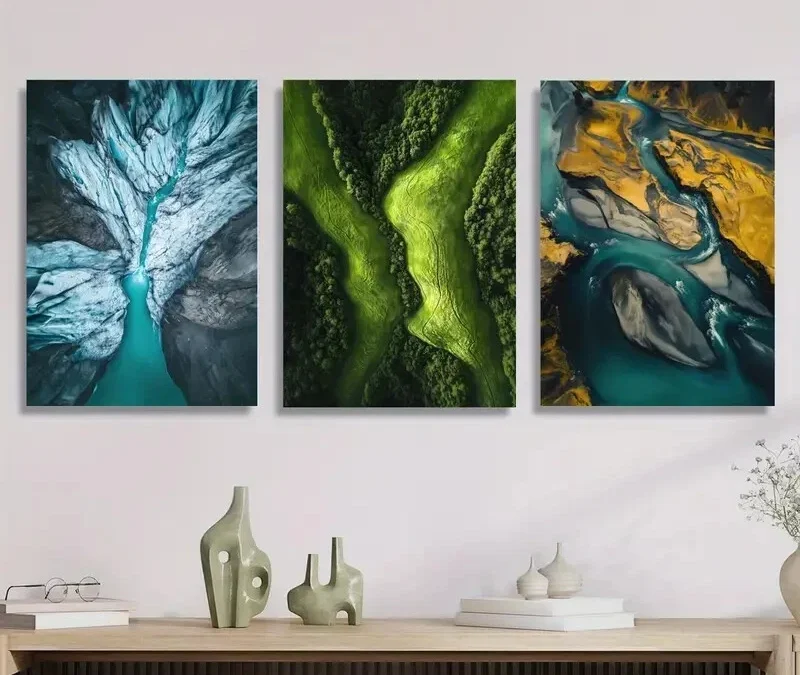 3pcs Natural Glaciers, Rivers and Mountains Wall Art Set Canvas Framed 40x60cm – High Quality Print 100% Australian Made Wall Canvas Ready to Hang