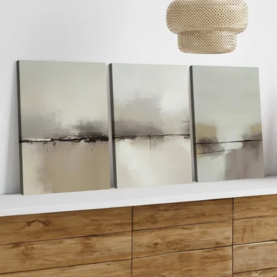 3pcs Abstract Modern Gray Beige Light Green Wall Art Set Canvas Framed 40x60cm - High Quality Print 100% Australian Made Wall Canvas Ready to Hang