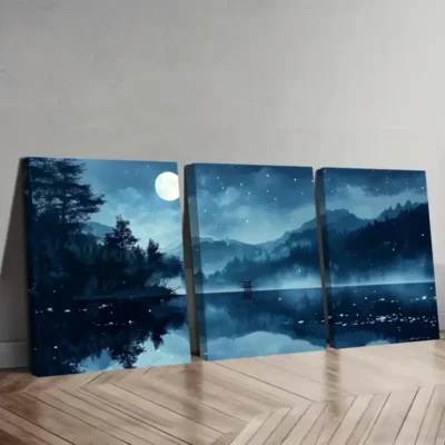 3pcs Moonlit Forest ,Tranquil Mountain Landscape  Wall Art Set Canvas Framed 40x60cm - High Quality Print 100% Australian Made Wall Canvas Ready to Hang