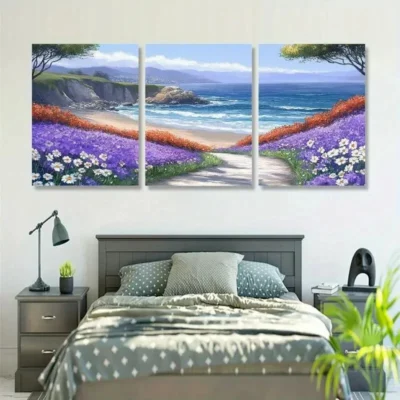 3pcs Blue Ocean & Daisy Wall Art Set Canvas Framed 40x60cm - High Quality Print 100% Australian Made Wall Canvas Ready to Hang