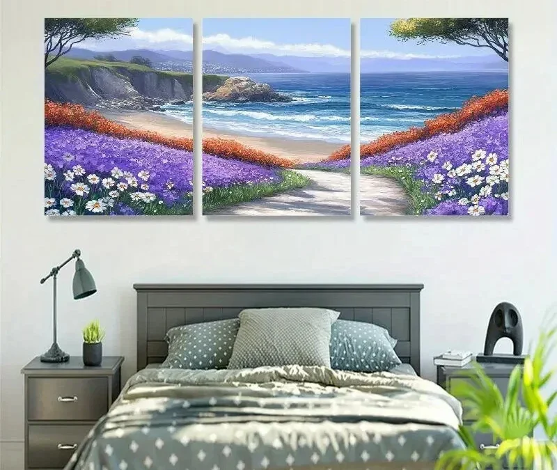 3pcs Blue Ocean & Daisy Wall Art Set Canvas Framed 40x60cm – High Quality Print 100% Australian Made Wall Canvas Ready to Hang