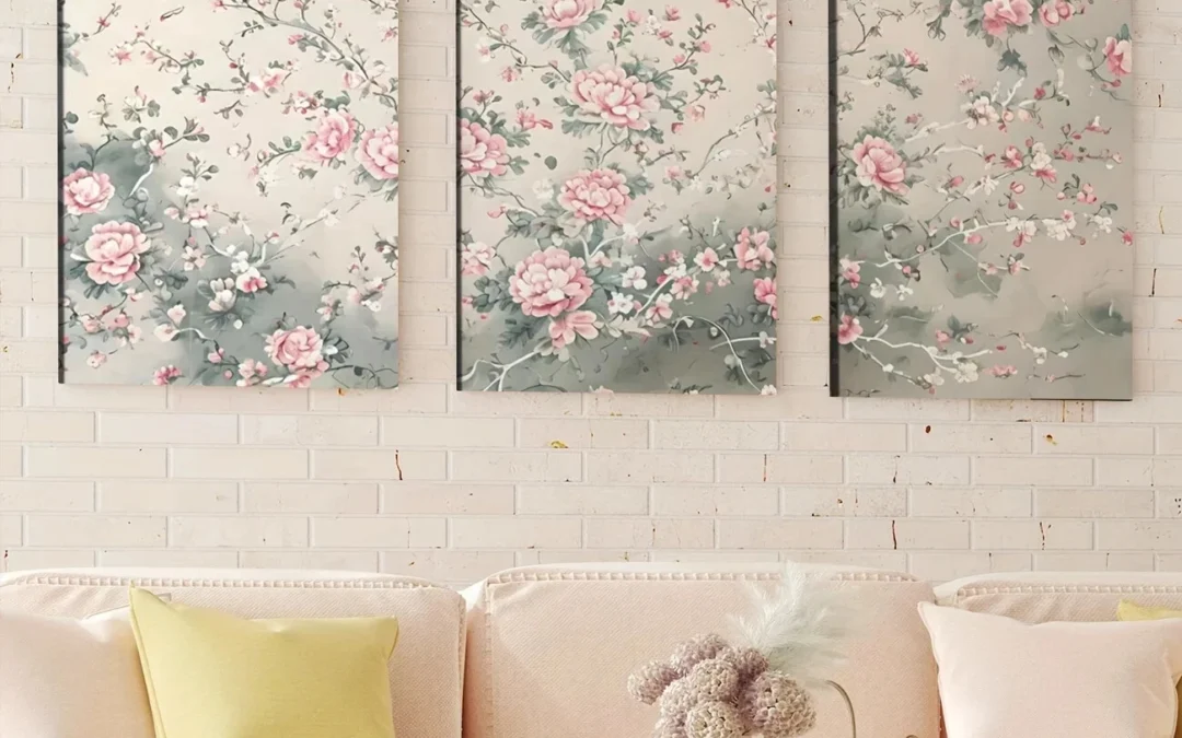 3pcs Sage Green Chinoiserie Art Rose Florals Wall Art Set Canvas Framed 40x60cm – High Quality Print 100% Australian Made Wall Canvas Ready to Hang