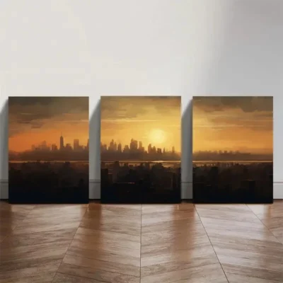 3pcs Urban Glow Sunset Cityscape Wall Art Set Canvas Framed 40x60cm - High Quality Print 100% Australian Made Wall Canvas Ready to Hang