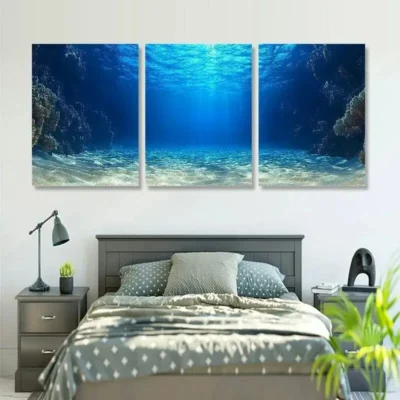 3pcs Ocean Depths Underwater View  Wall Art Set Canvas Framed 40x60cm - High Quality Print 100% Australian Made Wall Canvas Ready to Hang