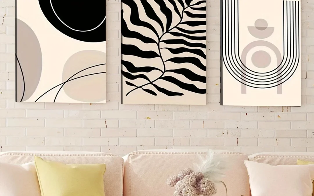 3pcs Modern Abstract Geometric Leaves Black Line Wall Art Set Canvas Framed 40x60cm – High Quality Print 100% Australian Made Wall Canvas Ready to Hang