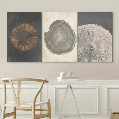 3pcs Pastel Grunge Wood Tree Rings Abstract Wall Art Set Canvas Framed 40x60cm - High Quality Print 100% Australian Made Wall Canvas Ready to Hang