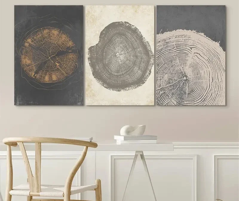 3pcs Pastel Grunge Wood Tree Rings Abstract Wall Art Set Canvas Framed 40x60cm – High Quality Print 100% Australian Made Wall Canvas Ready to Hang