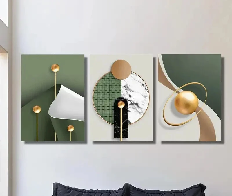 3pcs Modern Abstract Golden Geometric Wall Art Set Canvas Framed 40x60cm – High Quality Print 100% Australian Made Wall Canvas Ready to Hang
