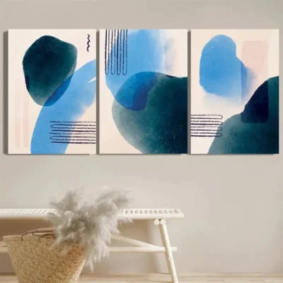 3pcs Abstract Modern Blue & Cyan Wall Art Set Canvas Framed 40x60cm - High Quality Print 100% Australian Made Wall Canvas Ready to Hang