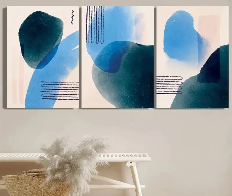 3pcs Abstract Modern Blue & Cyan Wall Art Set Canvas Framed 40x60cm – High Quality Print 100% Australian Made Wall Canvas Ready to Hang
