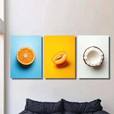 3pcs Orange Slices, Bright Apricot, Coconut Wall Art Set Canvas Framed 40x60cm - High Quality Print 100% Australian Made Wall Canvas Ready to Hang