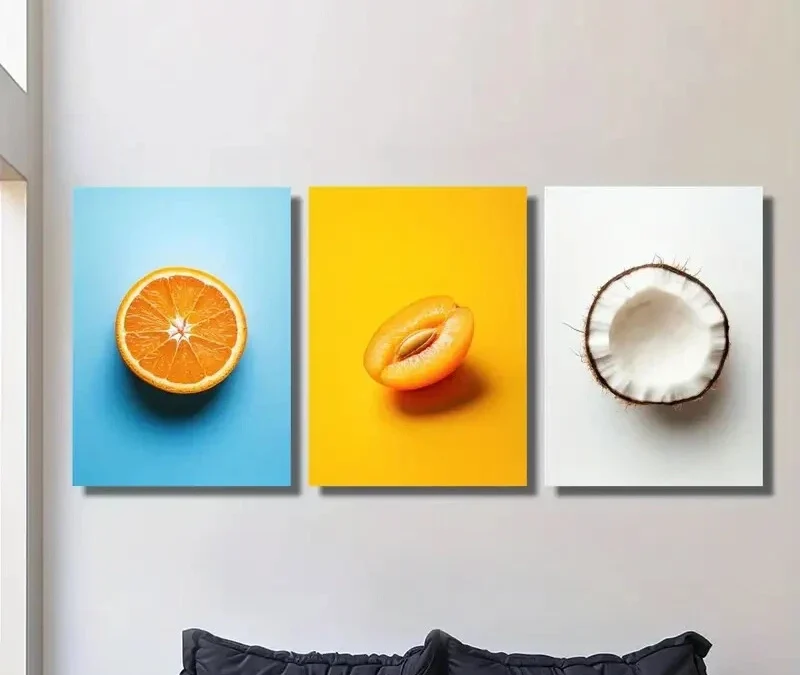 3pcs Orange Slices, Bright Apricot, Coconut Wall Art Set Canvas Framed 40x60cm – High Quality Print 100% Australian Made Wall Canvas Ready to Hang