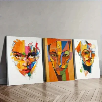 3pcs Modern abstract images of a single face Wall Art Set Canvas Framed 50x70cm - High Quality Print 100% Australian Made Wall Canvas Ready to Hang