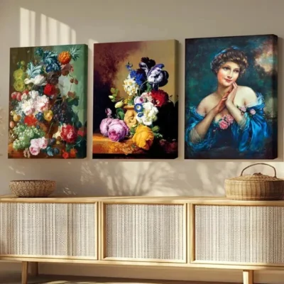 3pcs Creative Fantasy Modern Lady Florals Blue Wall Art Set Canvas Framed 50x70cm - High Quality Print 100% Australian Made Wall Canvas Ready to Hang