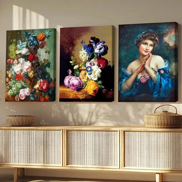 3pcs Creative Fantasy Modern Lady Florals Blue Wall Art Set Canvas Framed 50x70cm – High Quality Print 100% Australian Made Wall Canvas Ready to Hang