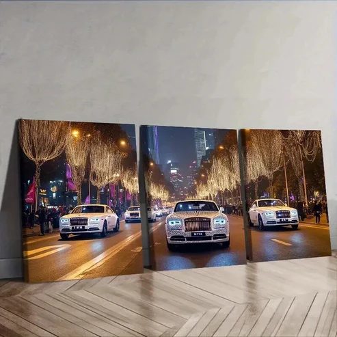 3pcs Sports Cars in the City Wall Art Set Canvas Framed 50x70cm – High Quality Print 100% Australian Made Wall Canvas Ready to Hang