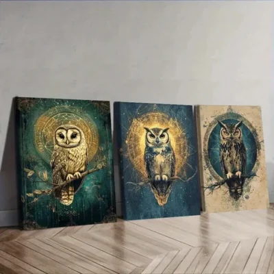 3pcs Classic Modern Owl Wall Art Set Canvas Framed 50x70cm - High Quality Print 100% Australian Made Wall Canvas Ready to Hang