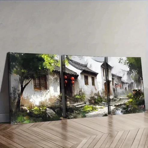 3pcs Jiangnan water town Wall Art Set Canvas Framed 50x70cm – High Quality Print 100% Australian Made Wall Canvas Ready to Hang