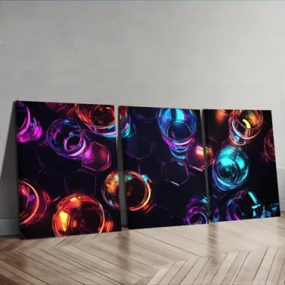 3pcs Featuring Vibrant Neon Lights Wall Art Set Canvas Framed 40x60cm - High Quality Print 100% Australian Made Wall Canvas Ready to Hang