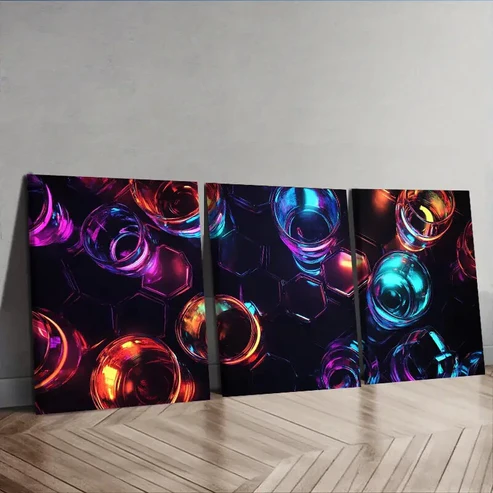 3pcs Featuring Vibrant Neon Lights Wall Art Set Canvas Framed 40x60cm – High Quality Print 100% Australian Made Wall Canvas Ready to Hang
