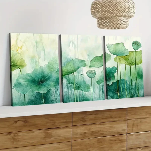 3pcs Abstract Painting Artwork Classic Green Florals Wall Art Set Canvas Framed 40x60cm – High Quality Print 100% Australian Made Wall Canvas Ready to Hang