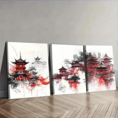 3pcs Vibrant Orange, Black & White Landscape Wall Art Set Canvas Framed 50x70cm - High Quality Print 100% Australian Made Wall Canvas Ready to Hang