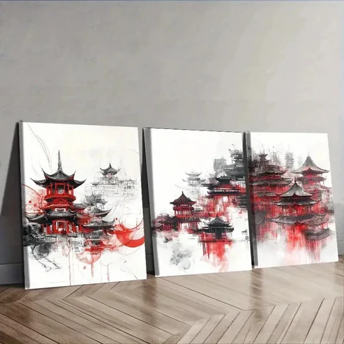 3pcs Vibrant Orange, Black & White Landscape Wall Art Set Canvas Framed 50x70cm – High Quality Print 100% Australian Made Wall Canvas Ready to Hang