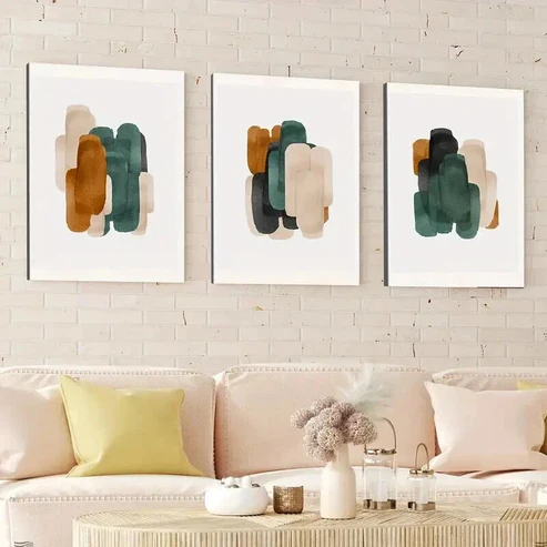 3pcs Abstract Geometric Brush Stroke Gold & Blue Wall Art Set Canvas Framed 50x70cm – High Quality Print 100% Australian Made Wall Canvas Ready to Hang